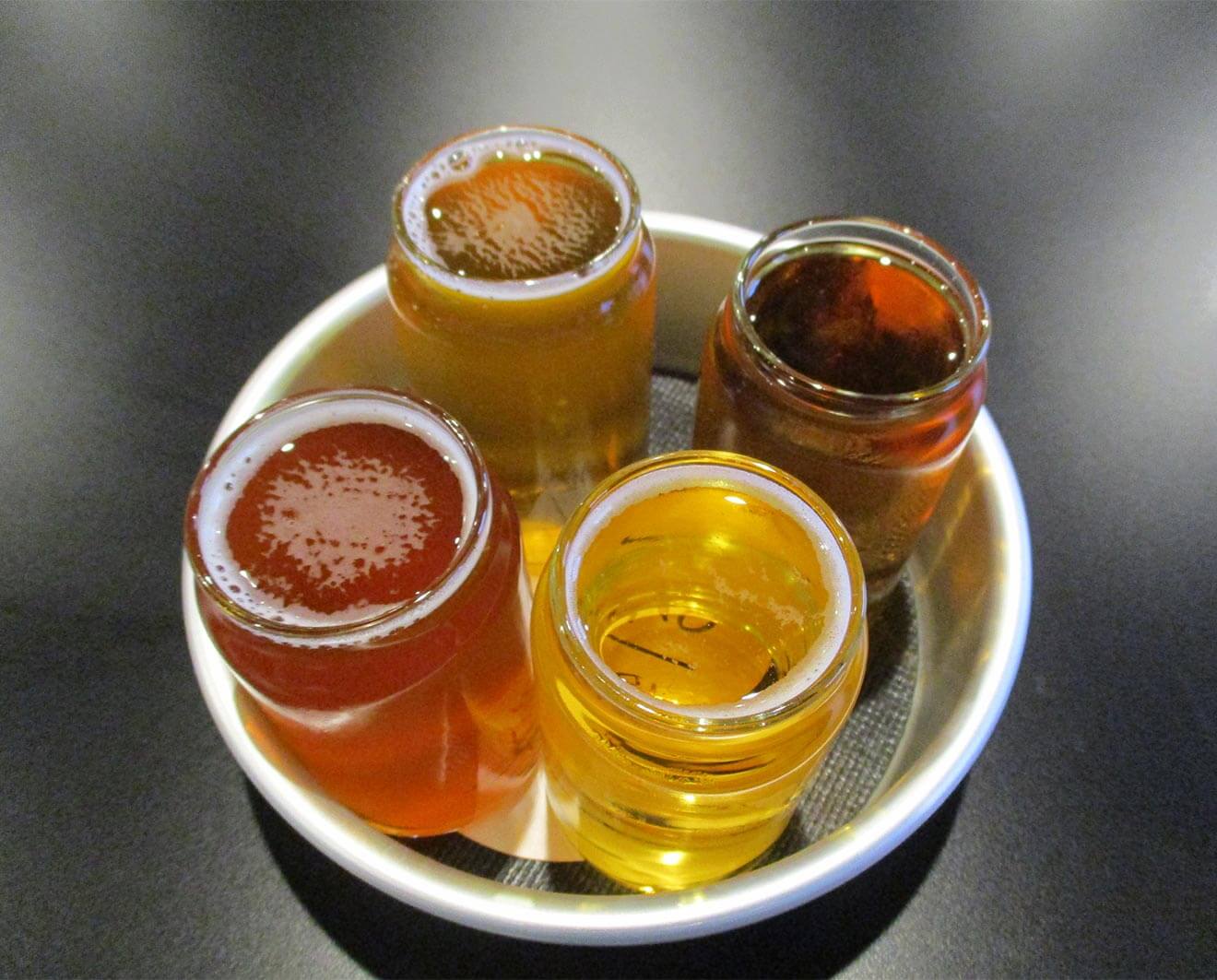 Long Beach Beer Lab Beer Flight, overhead view