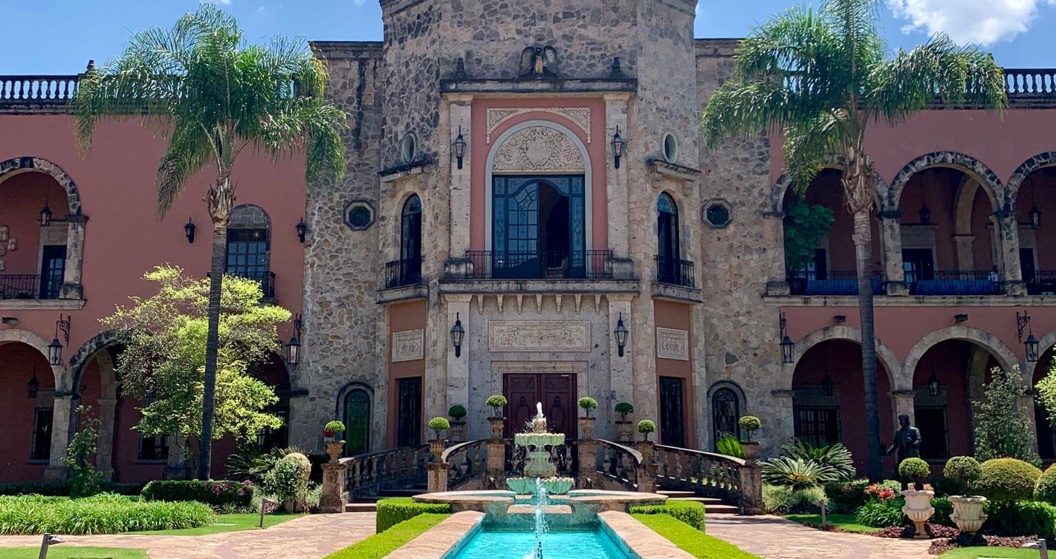 Hacienda Patrón home front entrance with fountain, feature image