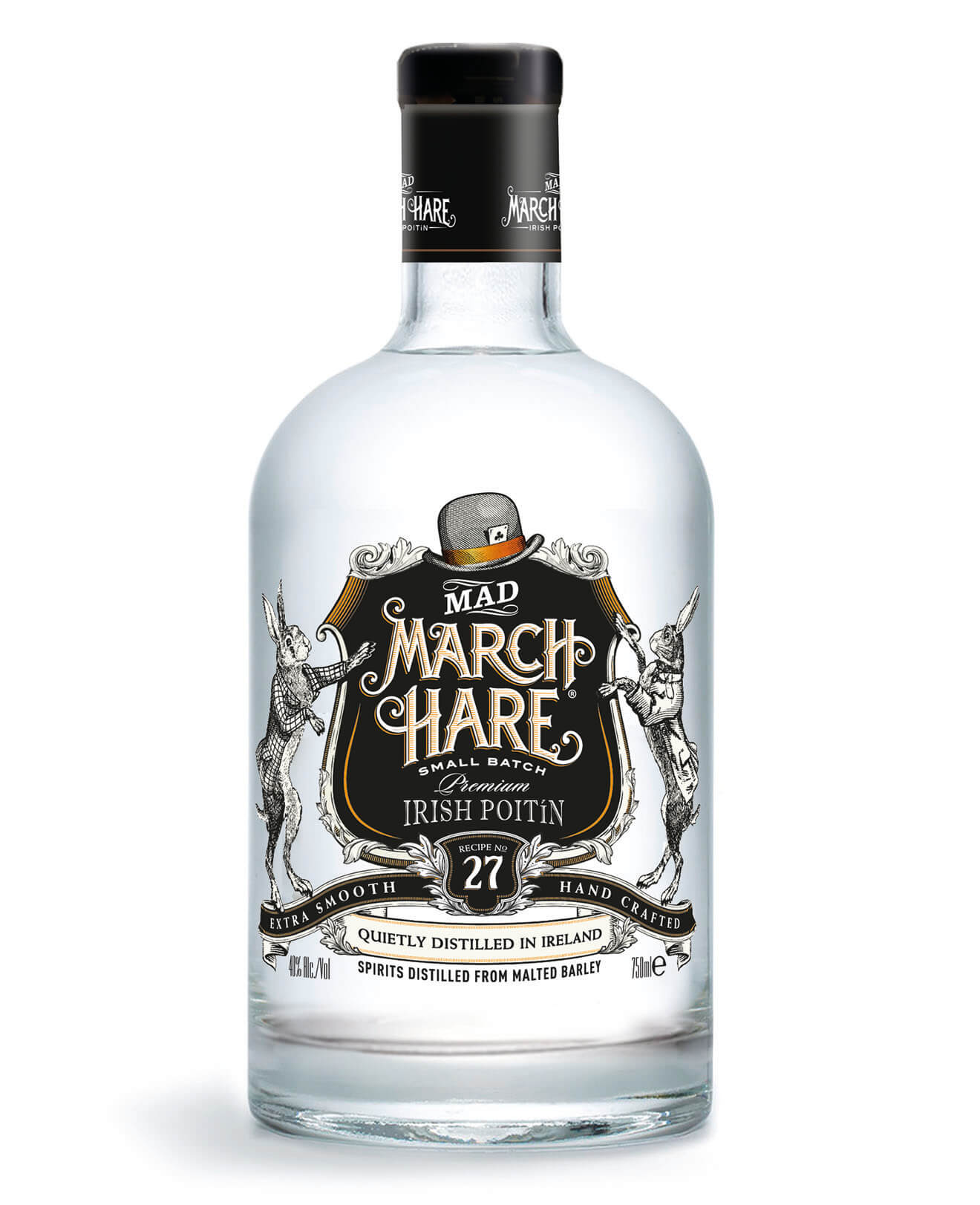 Mad March Hare Premium Irish Poitín, bottle on white