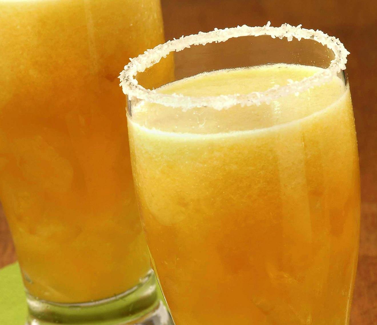 Mango Michelada, with rim garnish