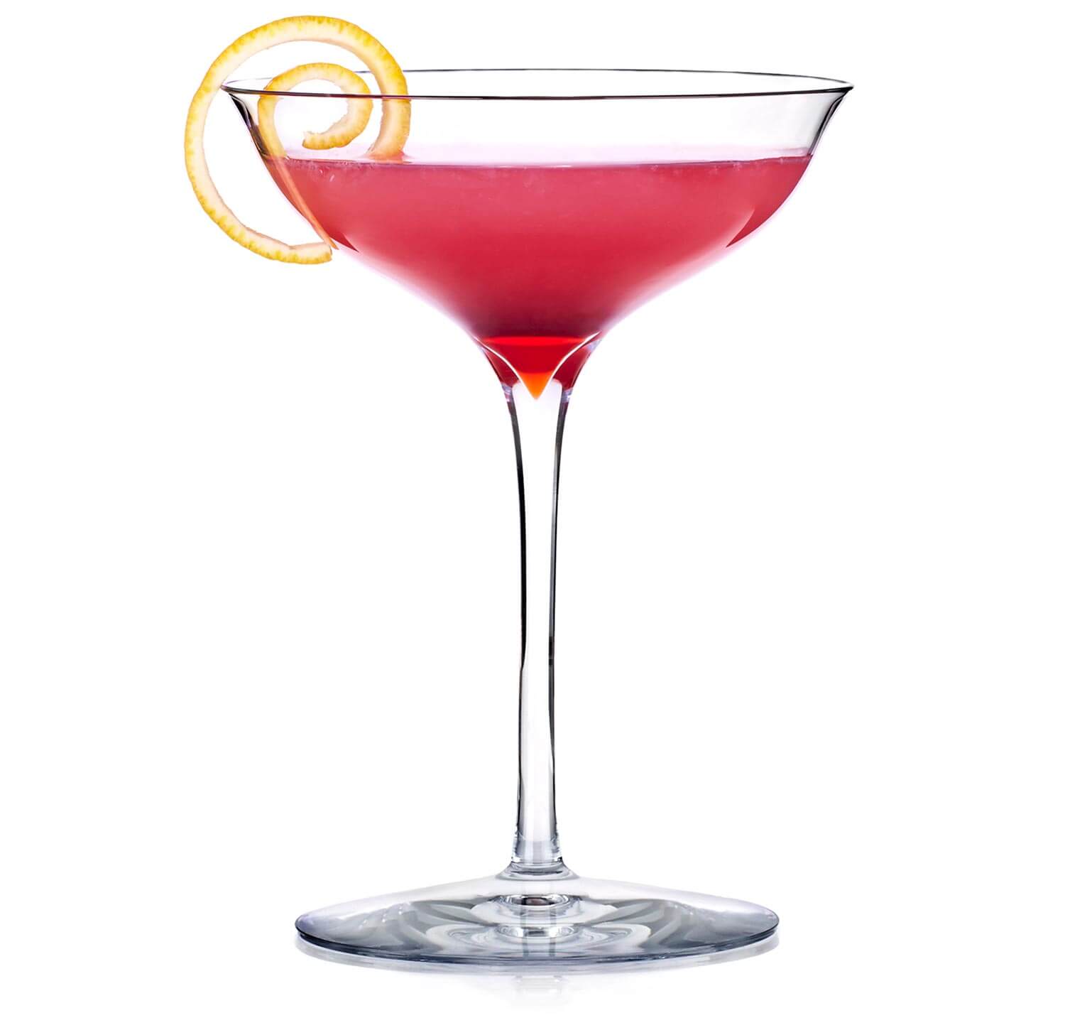 The Marktini cocktail on white with lemon tweel
