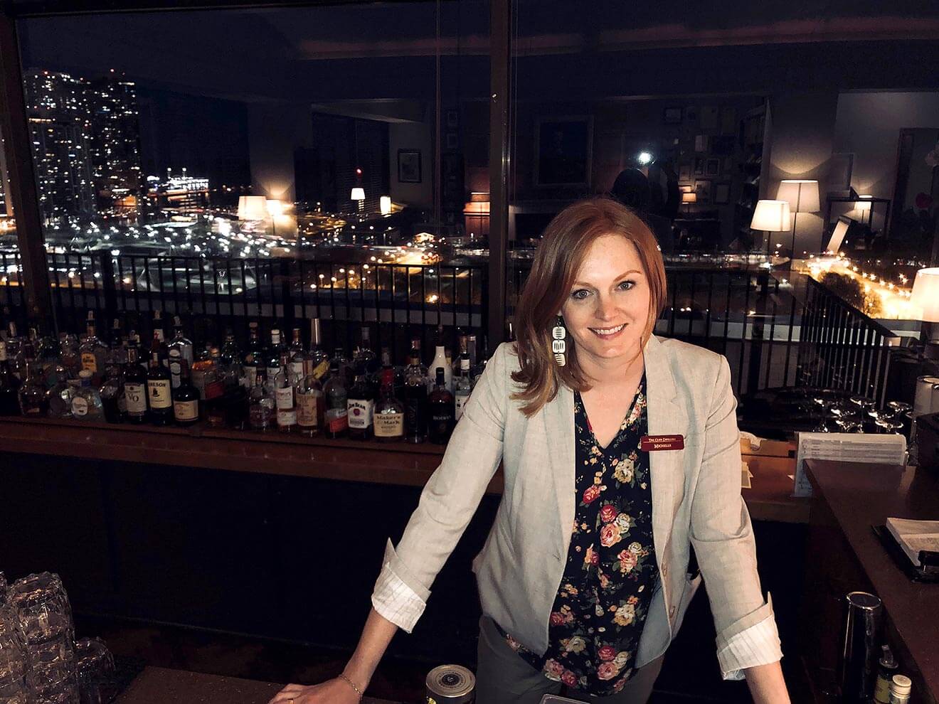 Michelle FitzGerald, behind the bar
