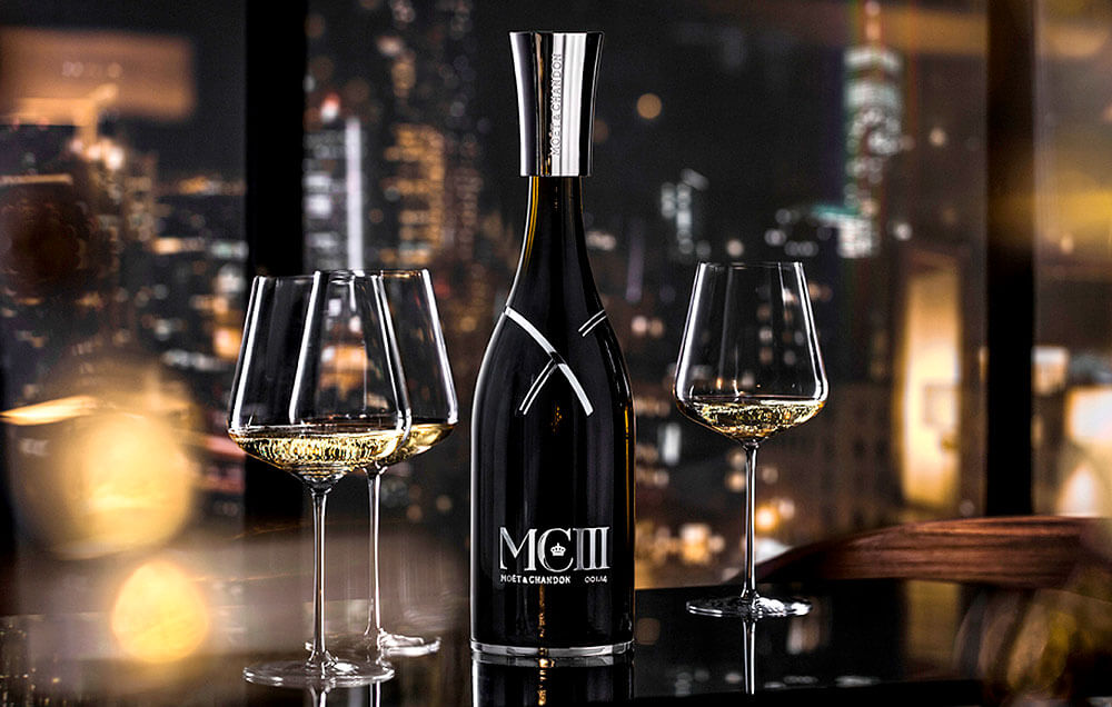 Moët & Chandon MCIII bottles and glasses on table