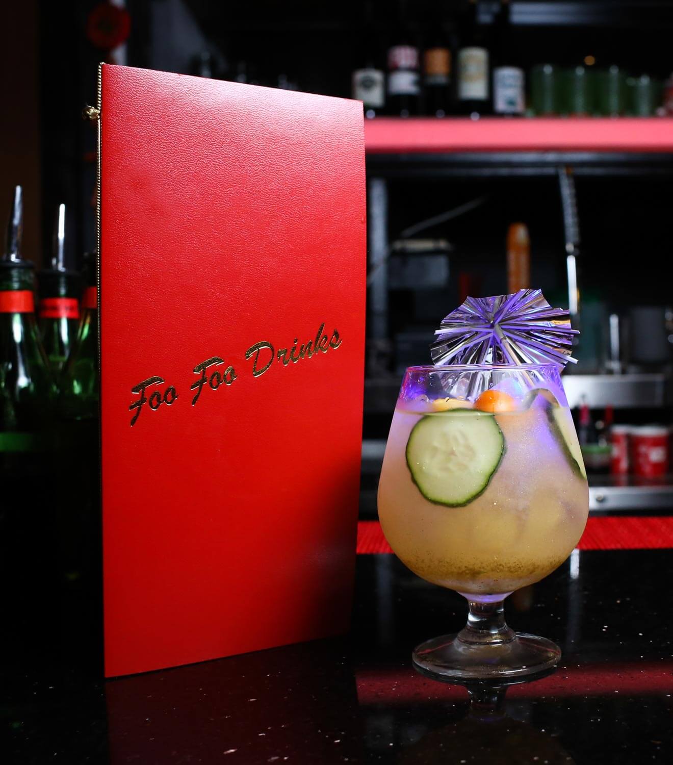 Moneycat-a-Tonic, cocktail with menu