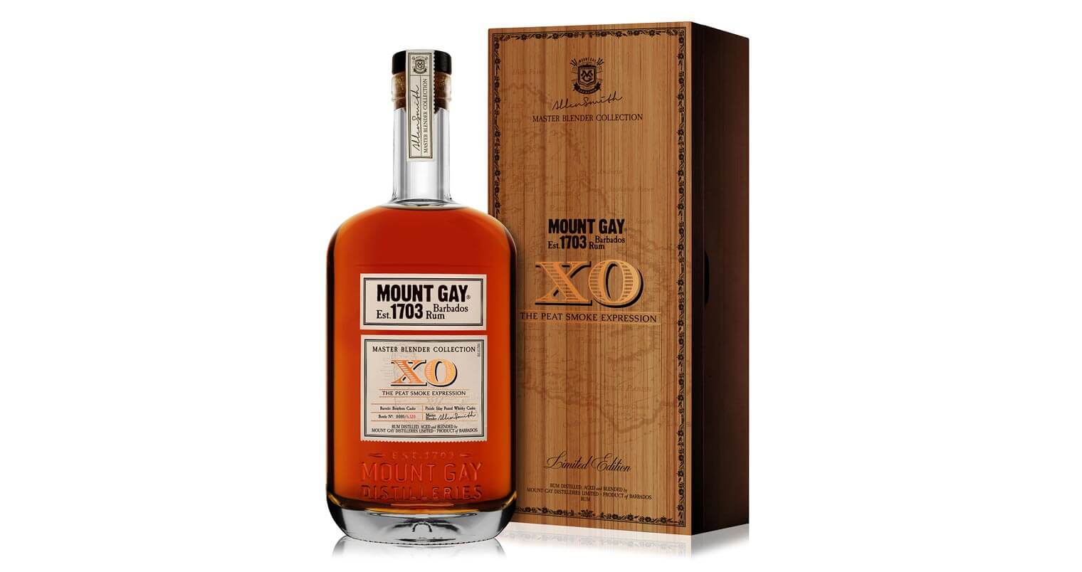 Mount Gay Releases Limited Edition XO The Peat Smoke Expression, bottle and package on white