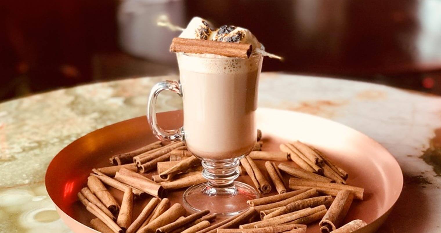 Mr. Black Hot Chocolate, cocktail on plate with spices, featured image