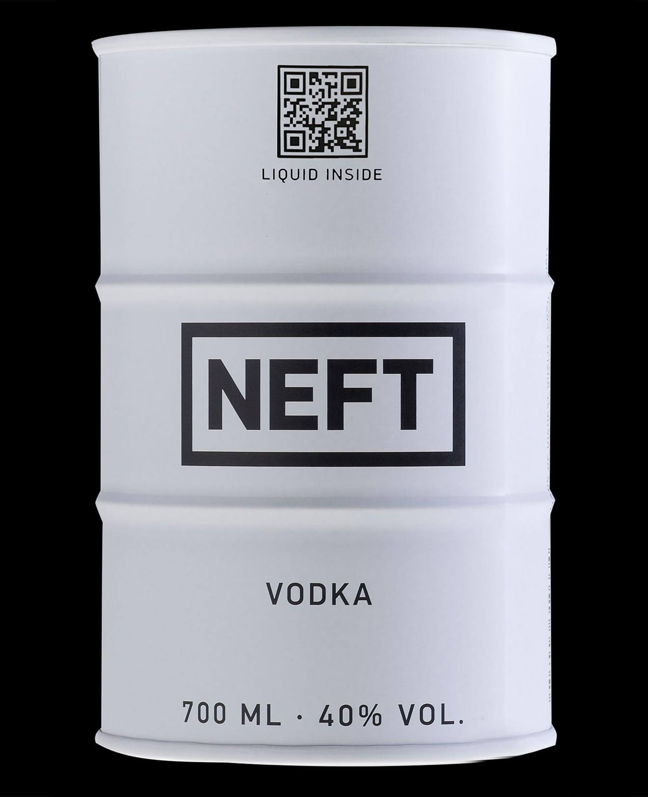 NEFT Vodka, white barrel on black