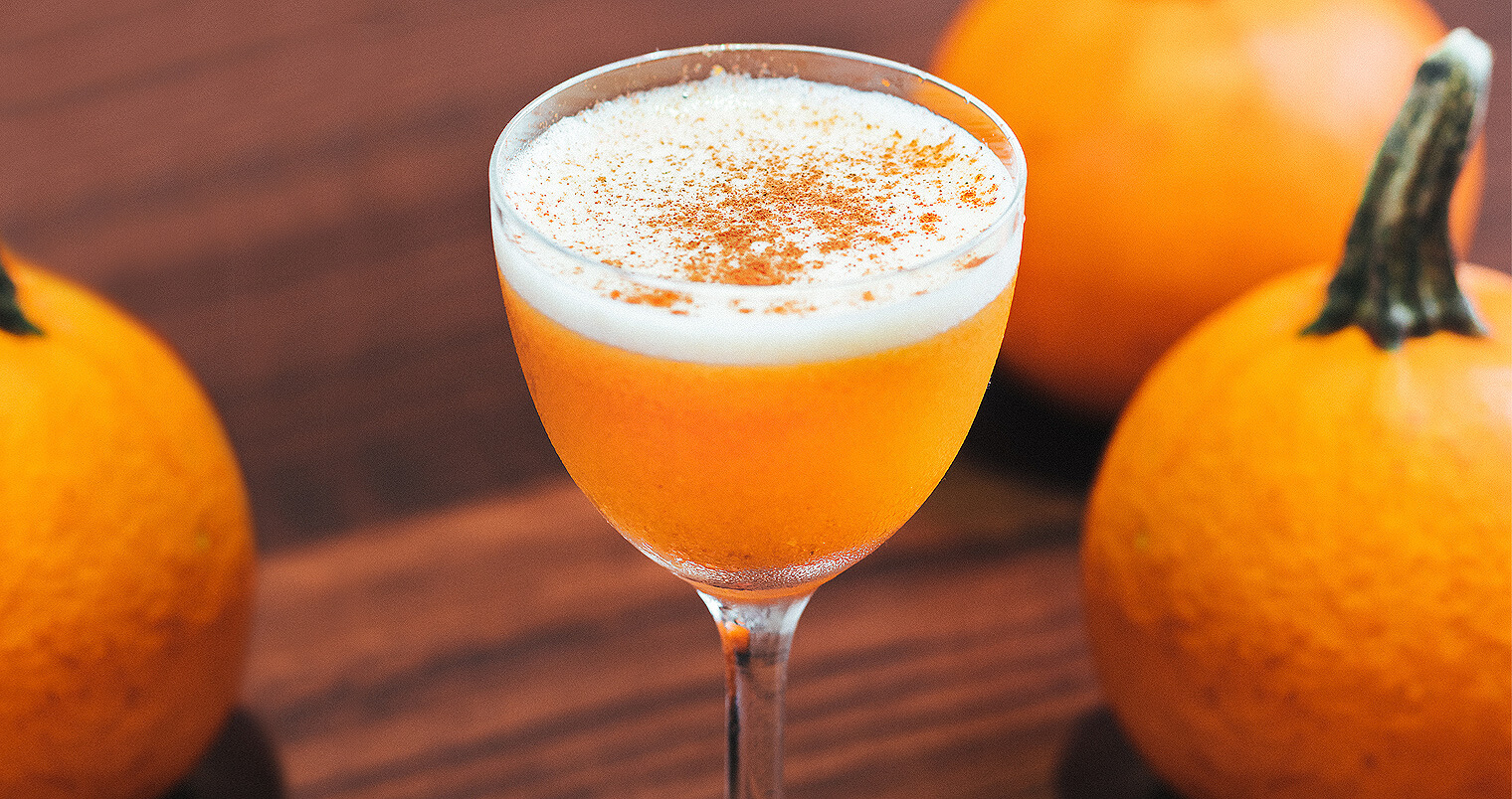 NOLET’S Silver Pumpkin Flip, cocktail with pumpkin garnish, featured image