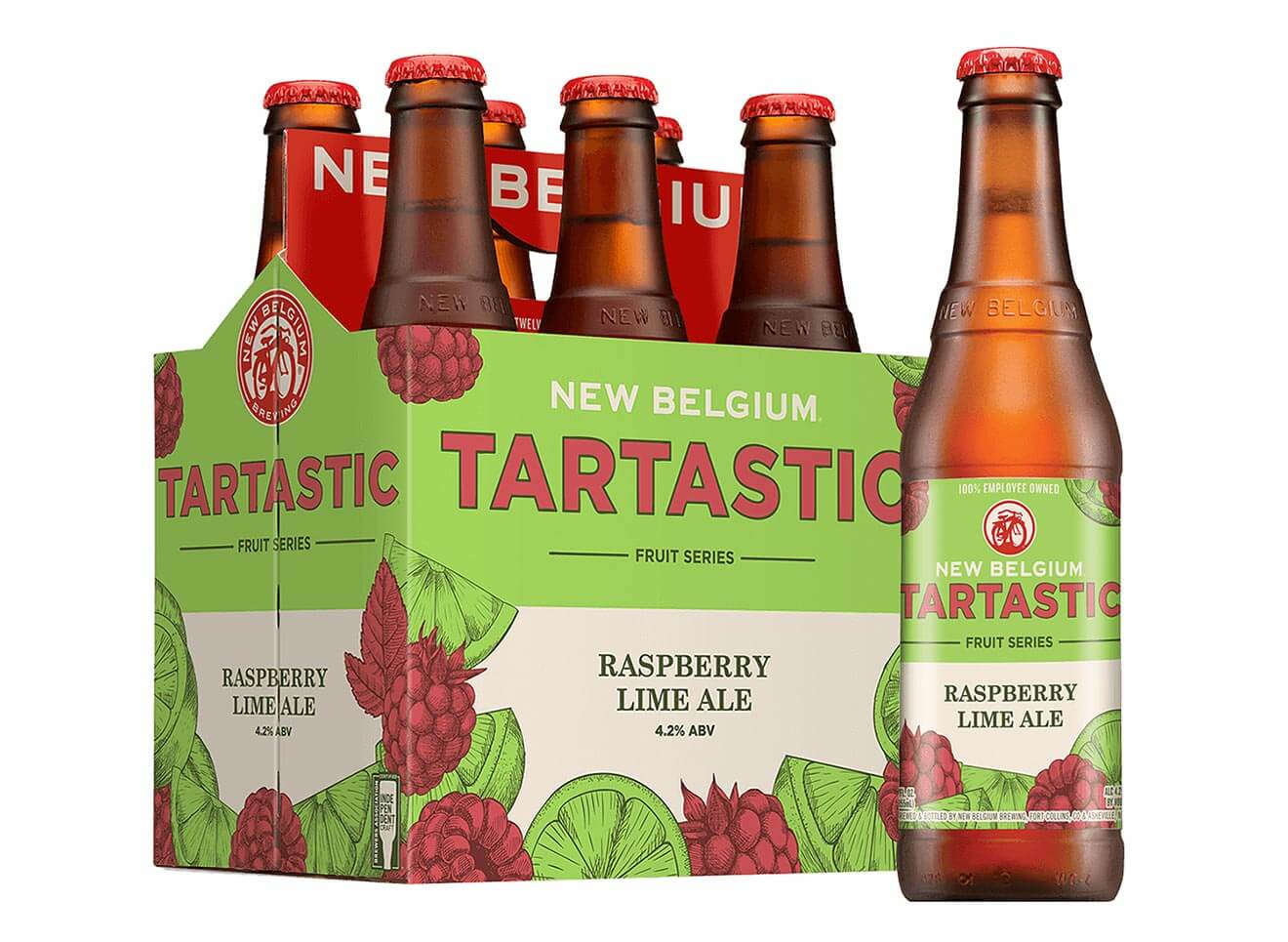 New Belgium Tartastic6 pack bottles packaging on white