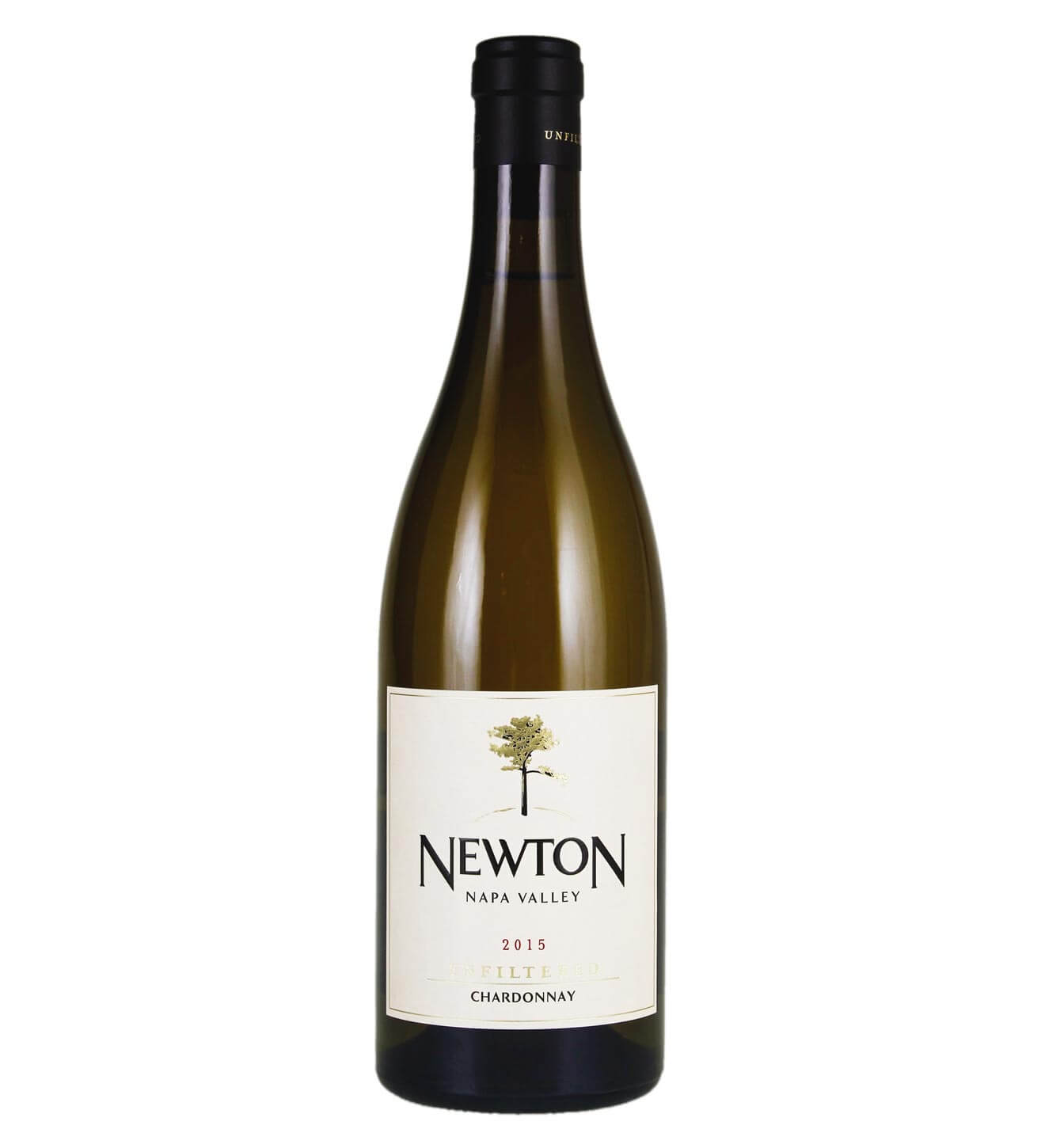 Newton Unfiltered Chardonnay 2015, bottle on white