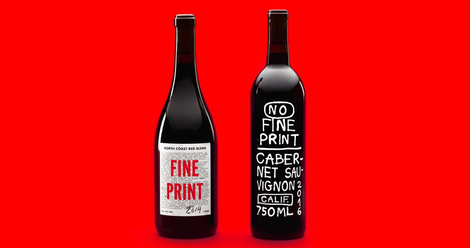 No Fine Print Red, bottles on red, featured image