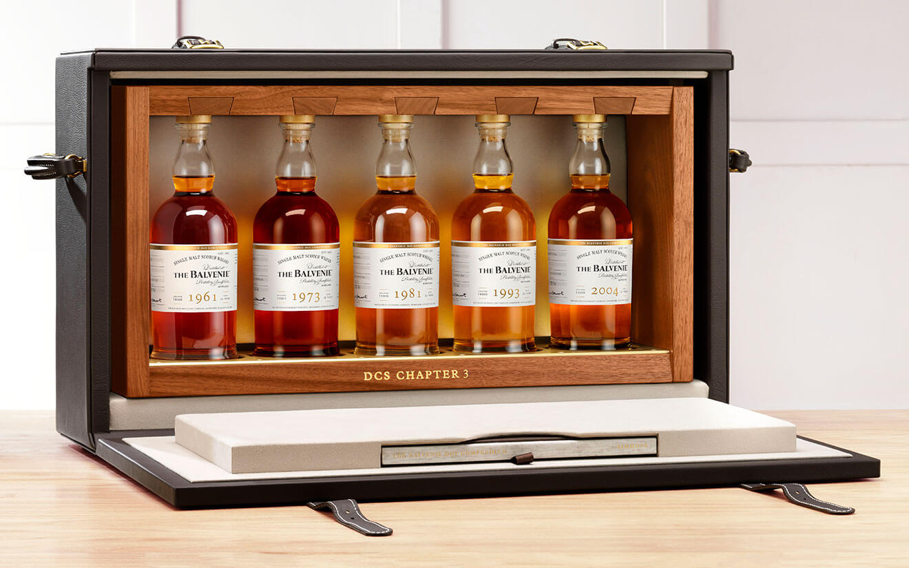 The Balvenie DCS Compendium Chapter Three Whiskies, open leather case