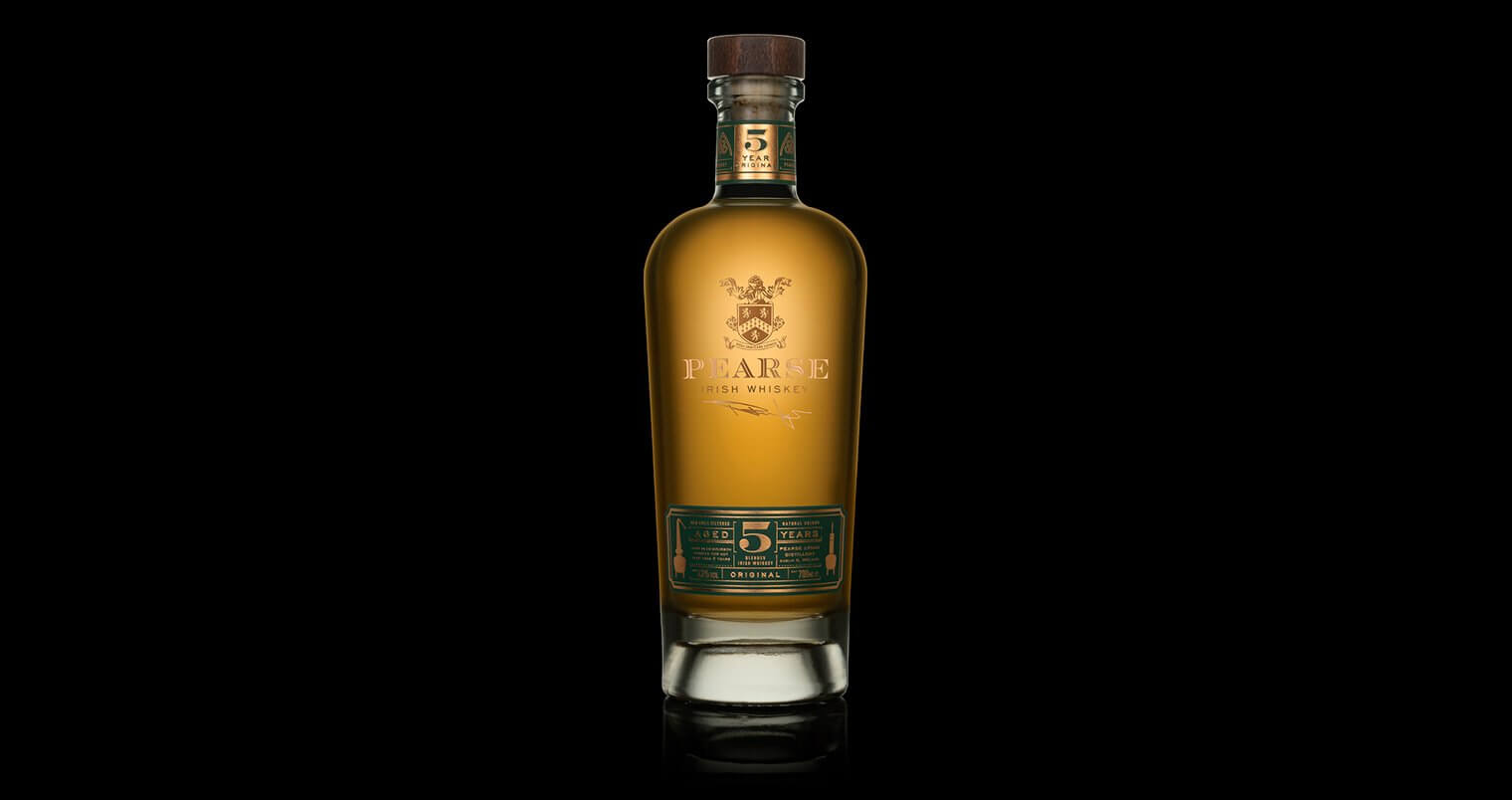 Pearse Lyons Five-Year-Old Single Malt, bottle on black background, featured image