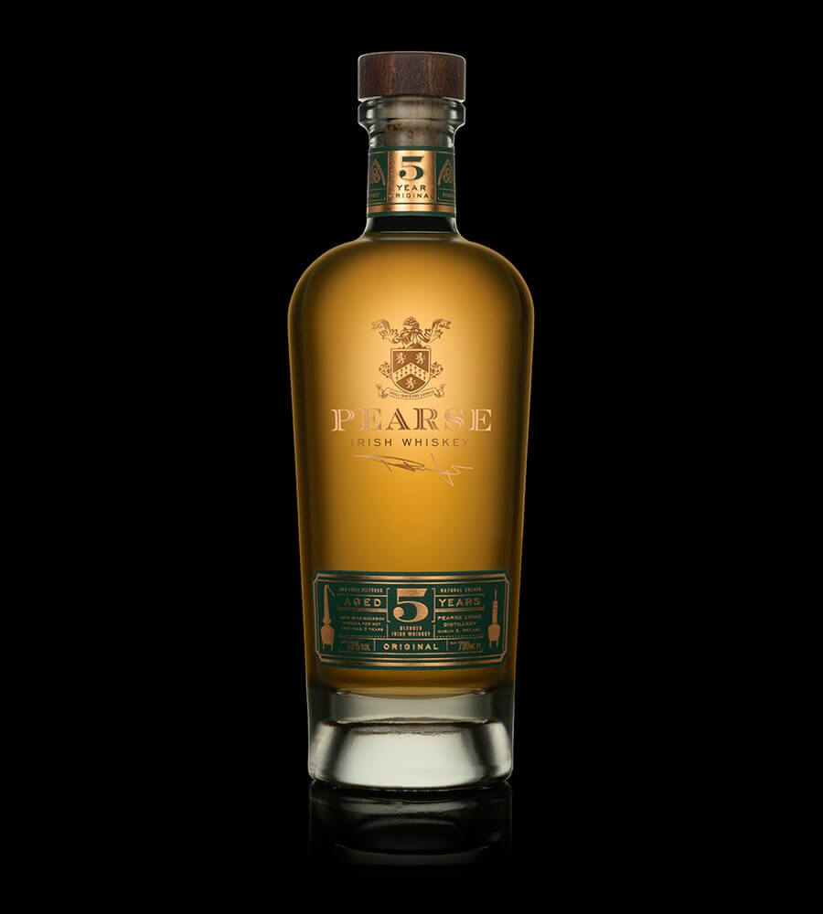 Pearse Lyons Five-Year-Old Single Malt, bottle on black background