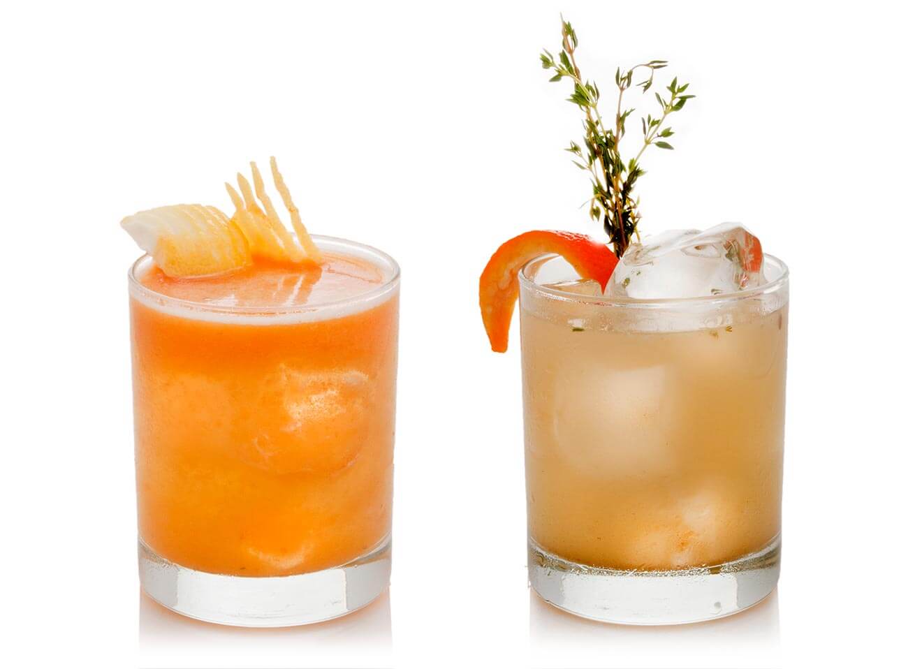 Penthouse Pumpkin and Jack O Lantern Margarita cocktails on white