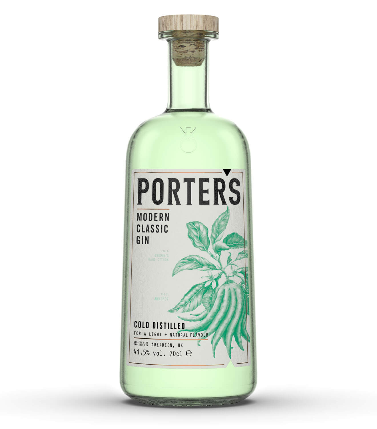 Porter's Gin Classic, bottle on white