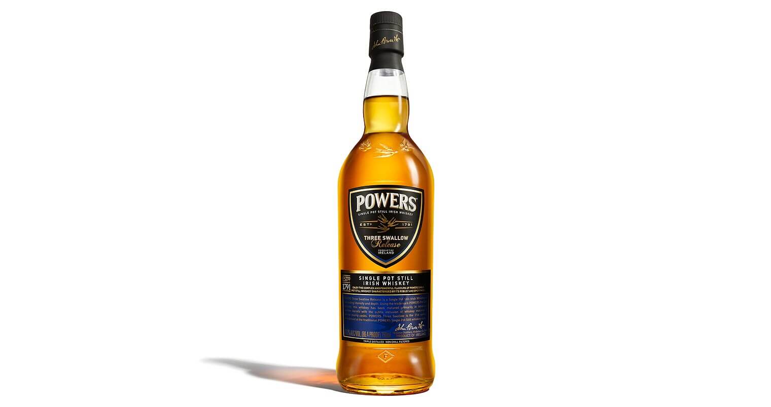 Three Swallow Irish Whiskey, bottle on white, featured image