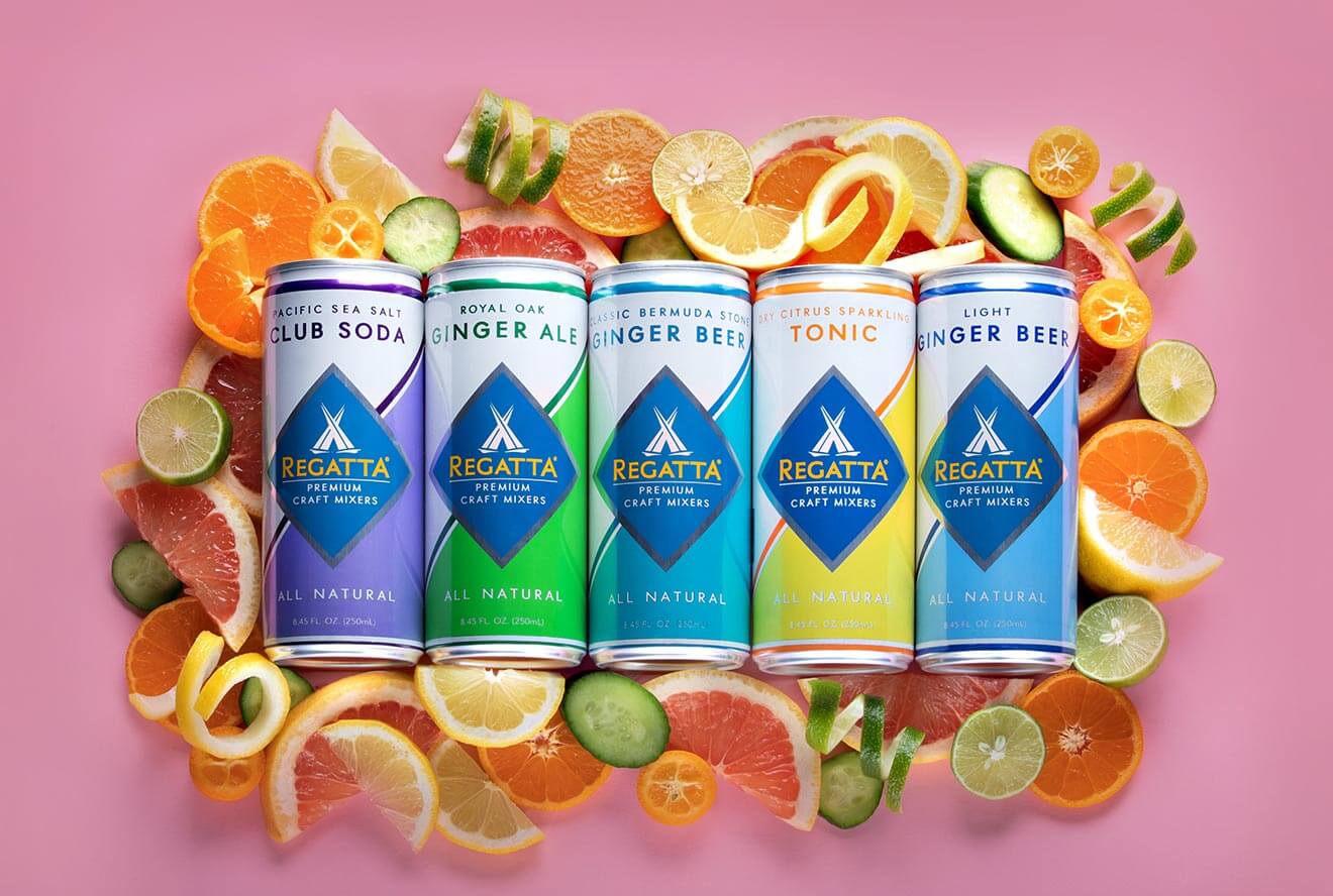 Regatta Craft Mixers, can varieties with fruit, pink background
