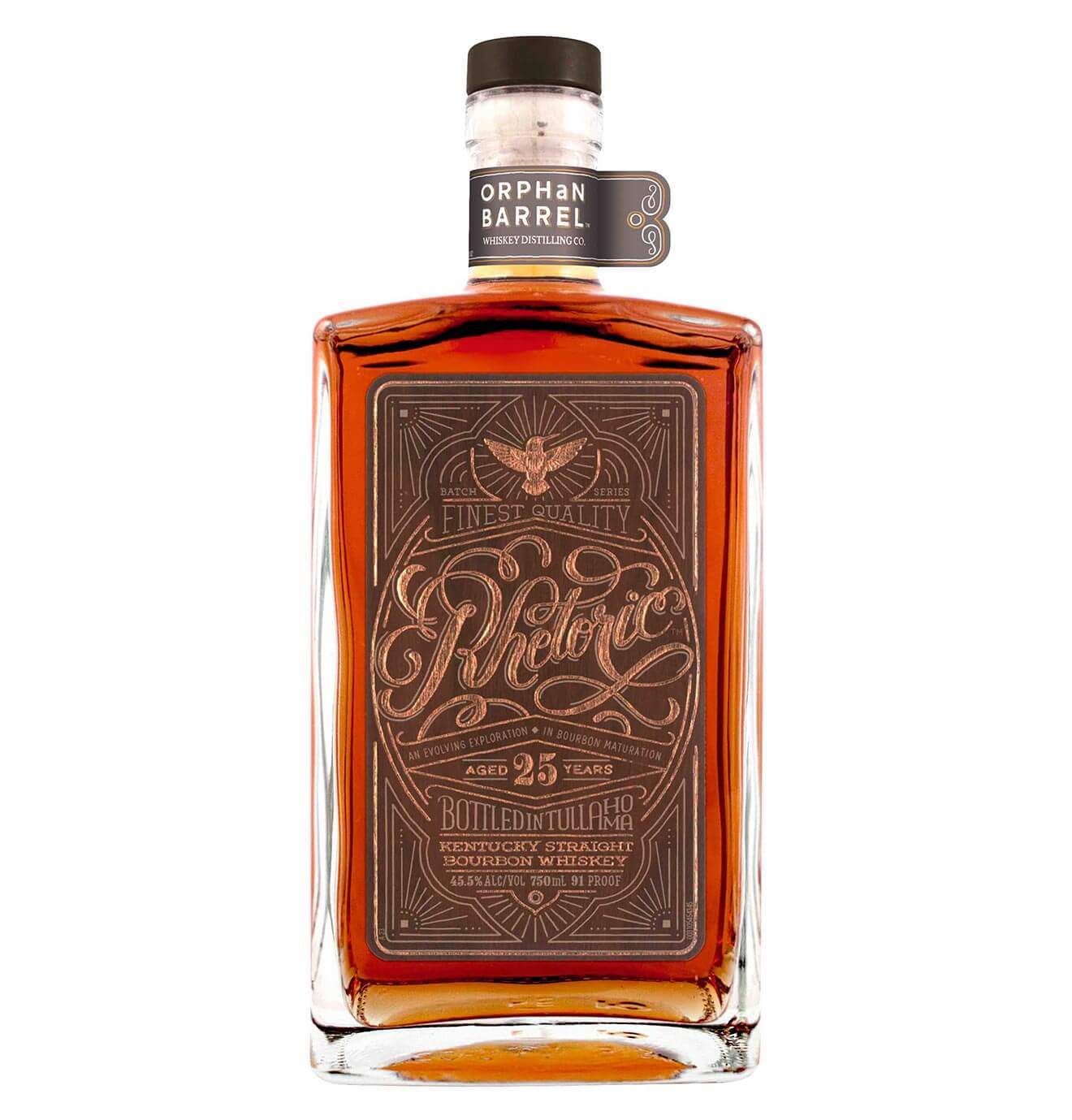 Rhetoric 25 Year Old Kentucky Straight Bourbon Whiskey, bottle on white