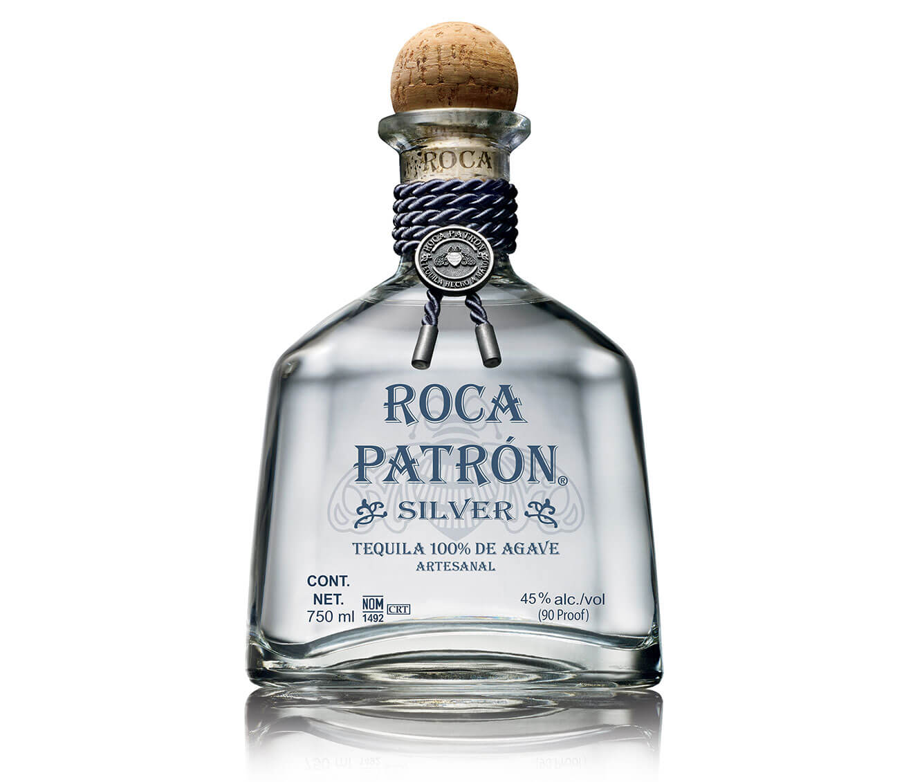 Roca Patrón Silver, bottle on white