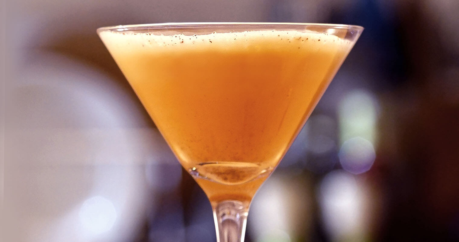 RumChata Pumpkin Pie Martini, cocktail in martini glass, featured image
