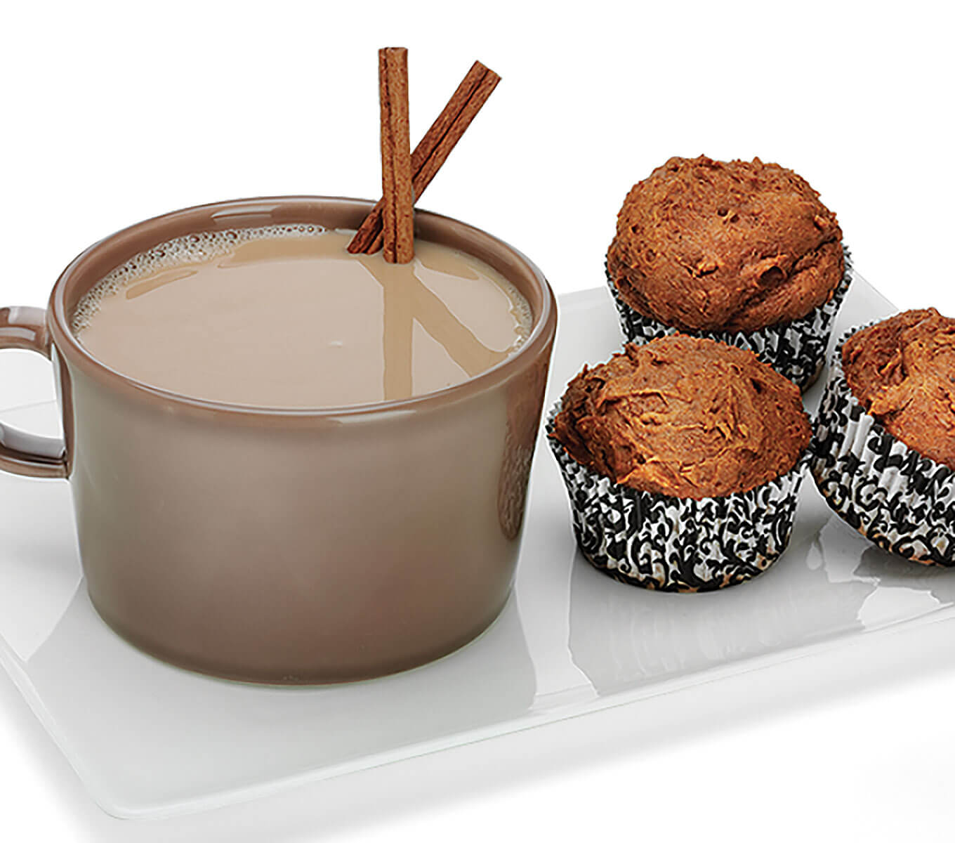 RumChata Pumpkin Spice Muffins, with hot cocoa, cinnamin sticks