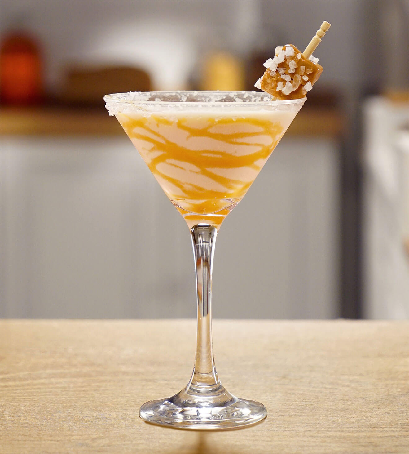 RumChata Salted Caramel Martini, cocktail with sweet garnish