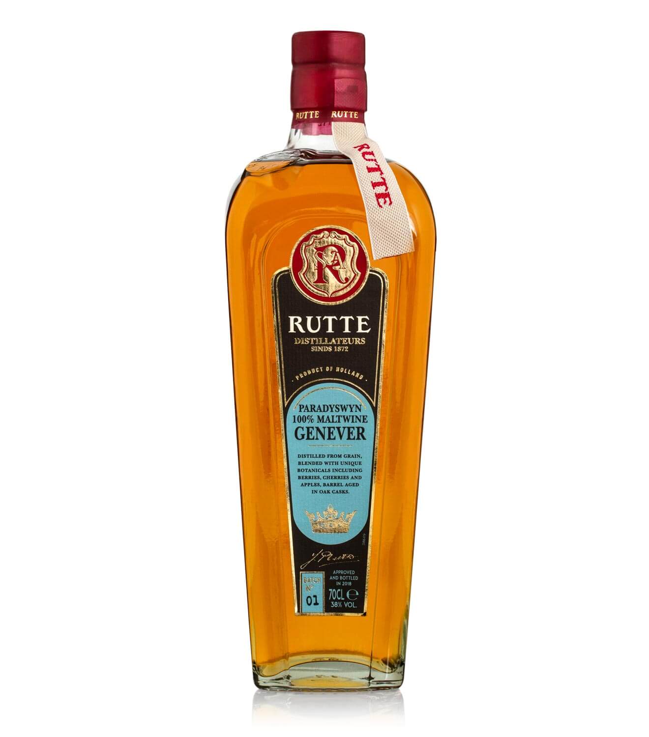 Rutte Paradyswyn Genever, bottle on white