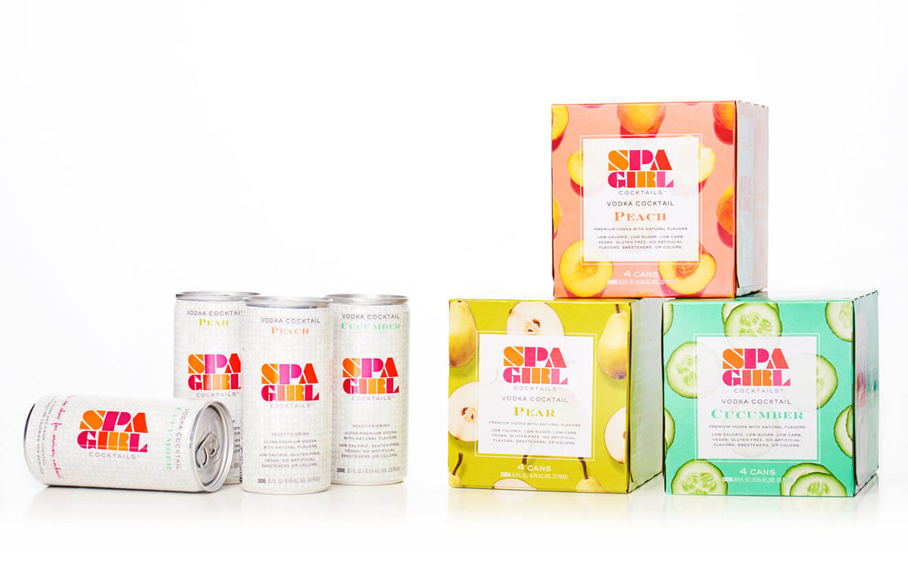 Spa Girl Cocktails, cans, packaging on white