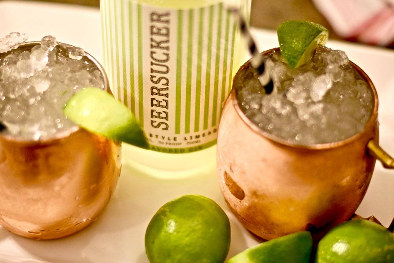 Seersucker Limeade, mules with lime garnish, bottle