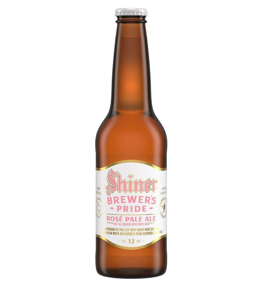 Shiner Brewery Brewer’s Pride Rosé Pale Ale, bottle on white