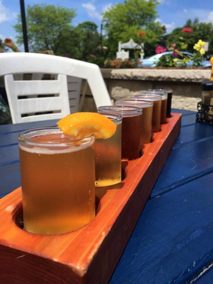 Shipwrecked Brew Pub, cocktail flight outside table