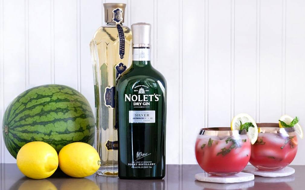 Silver Watermelon Cooler, fruits, bottle and cocktails