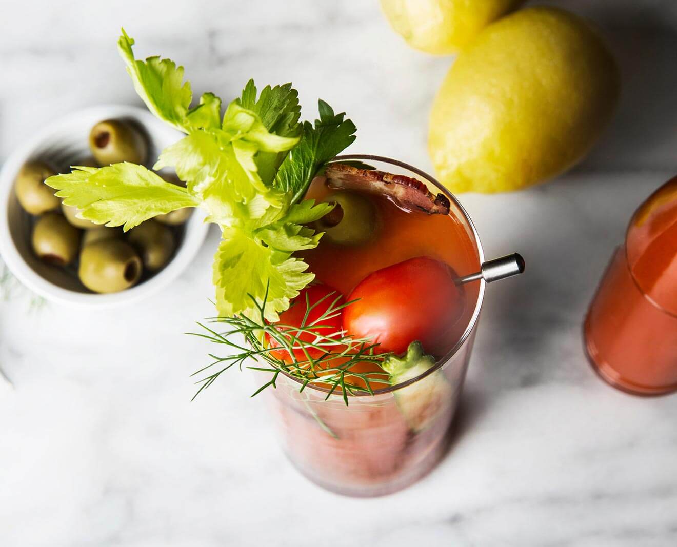Smoky Chipotle Bloody Mary cocktail with garnishes