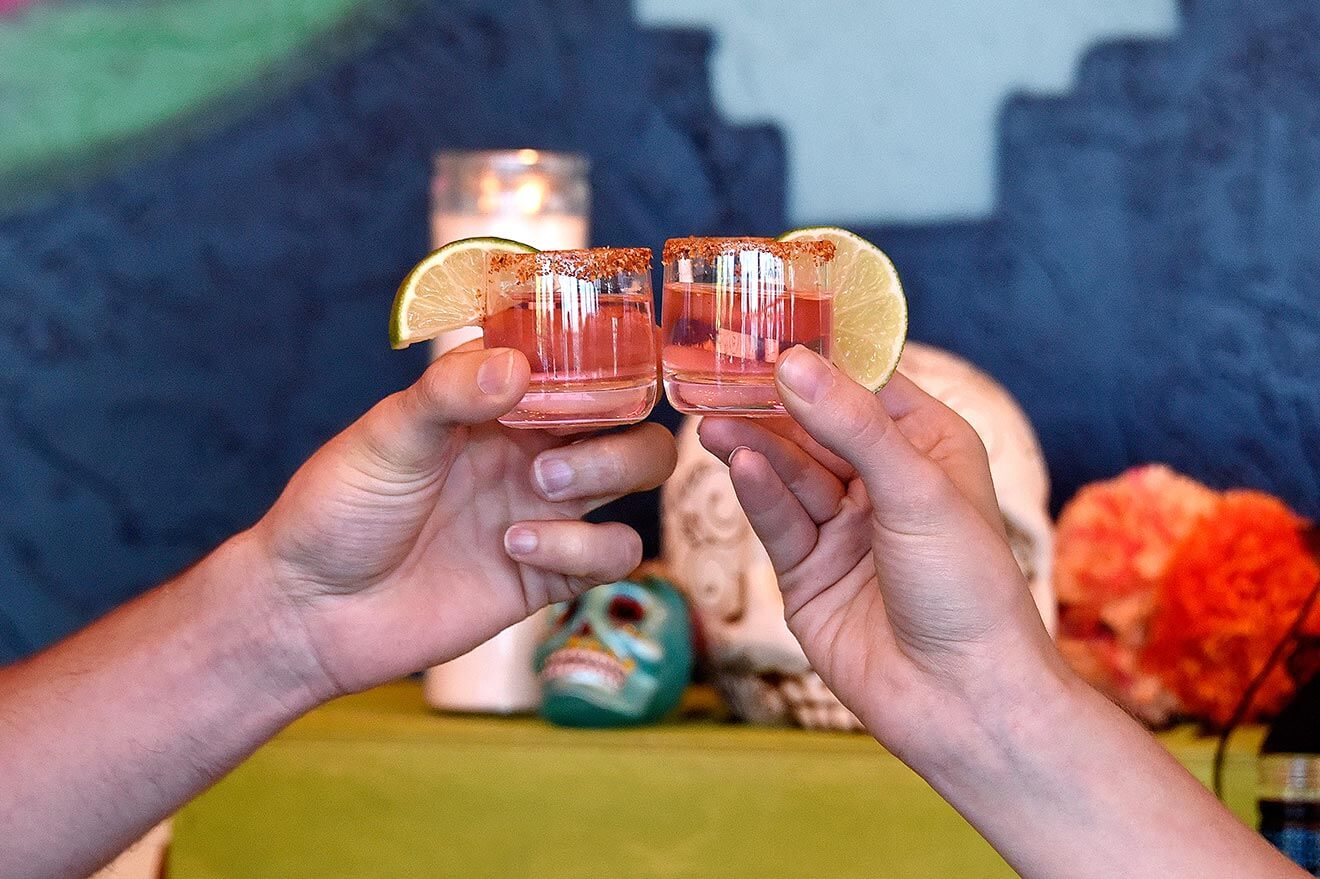 spicy sandia shots, friends cheers