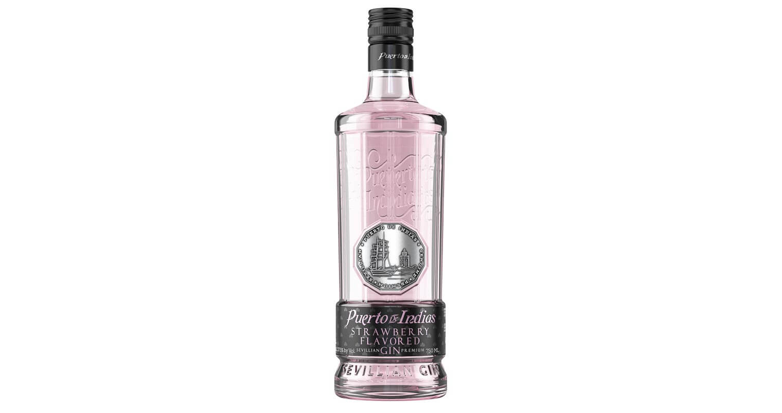 Puerto de Indias Strawberry Gin, bottle on white, featured image