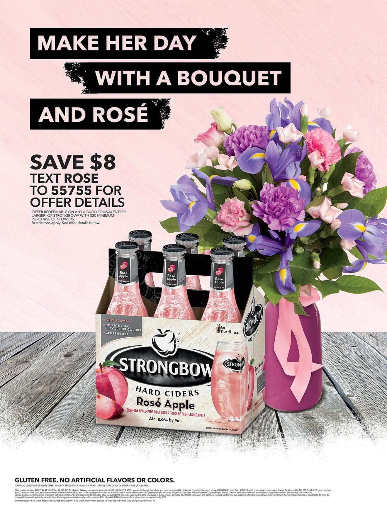 Apple Rosé and a Bouquet for Mother's Day, bouquet and 6 pack bottles