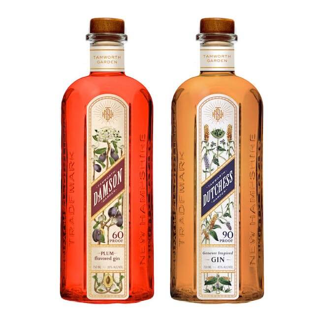 Tamworth Garden Damson and Garden Dutchess Gin, bottles on white