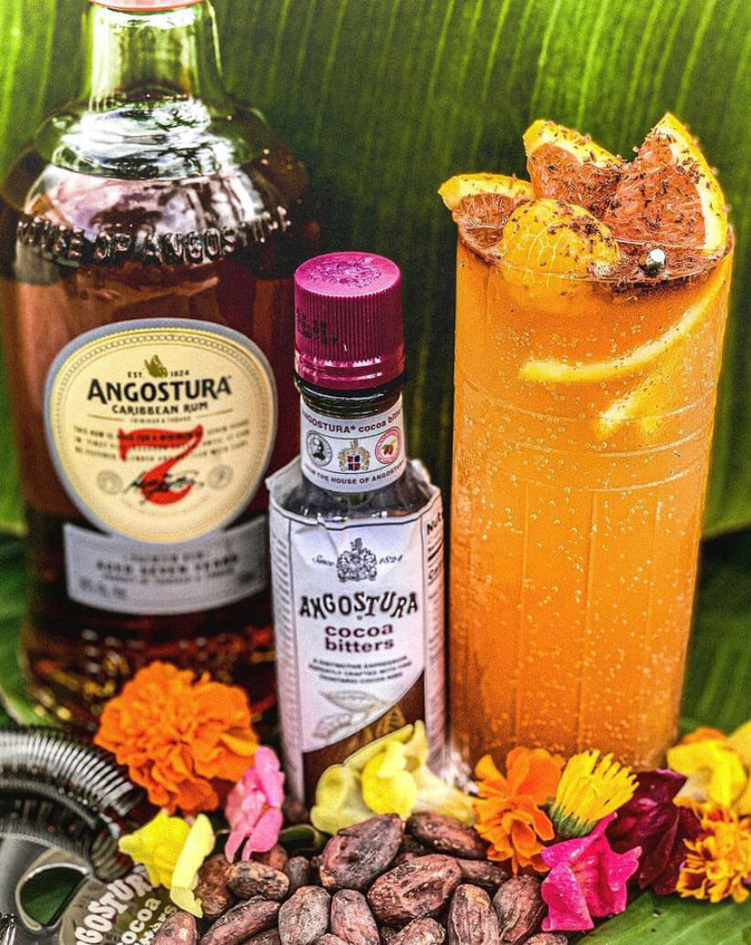 Tangostura , cocktail with bottles and garnish