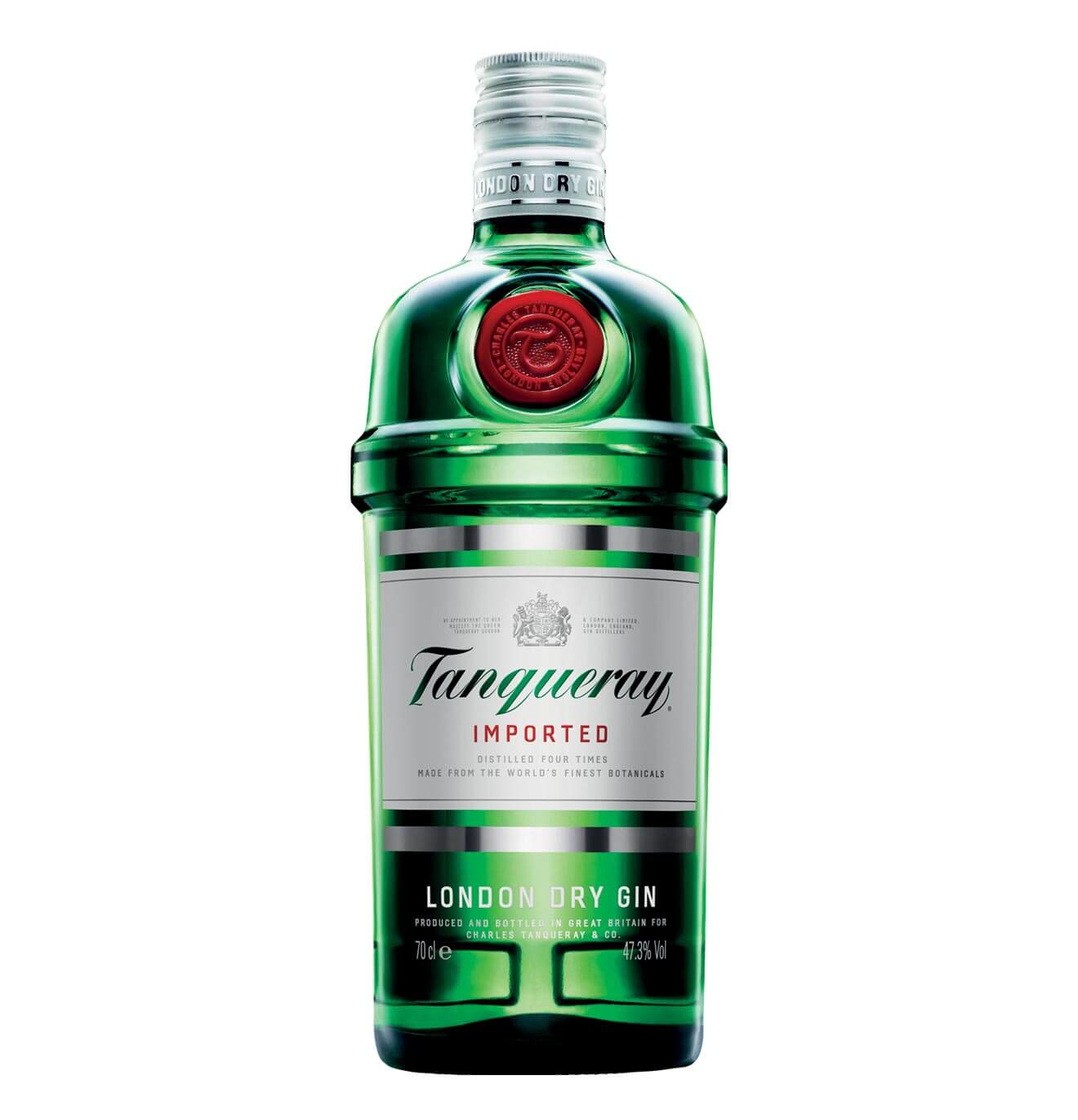 Tanqueray London Dry Gin, bottle on white