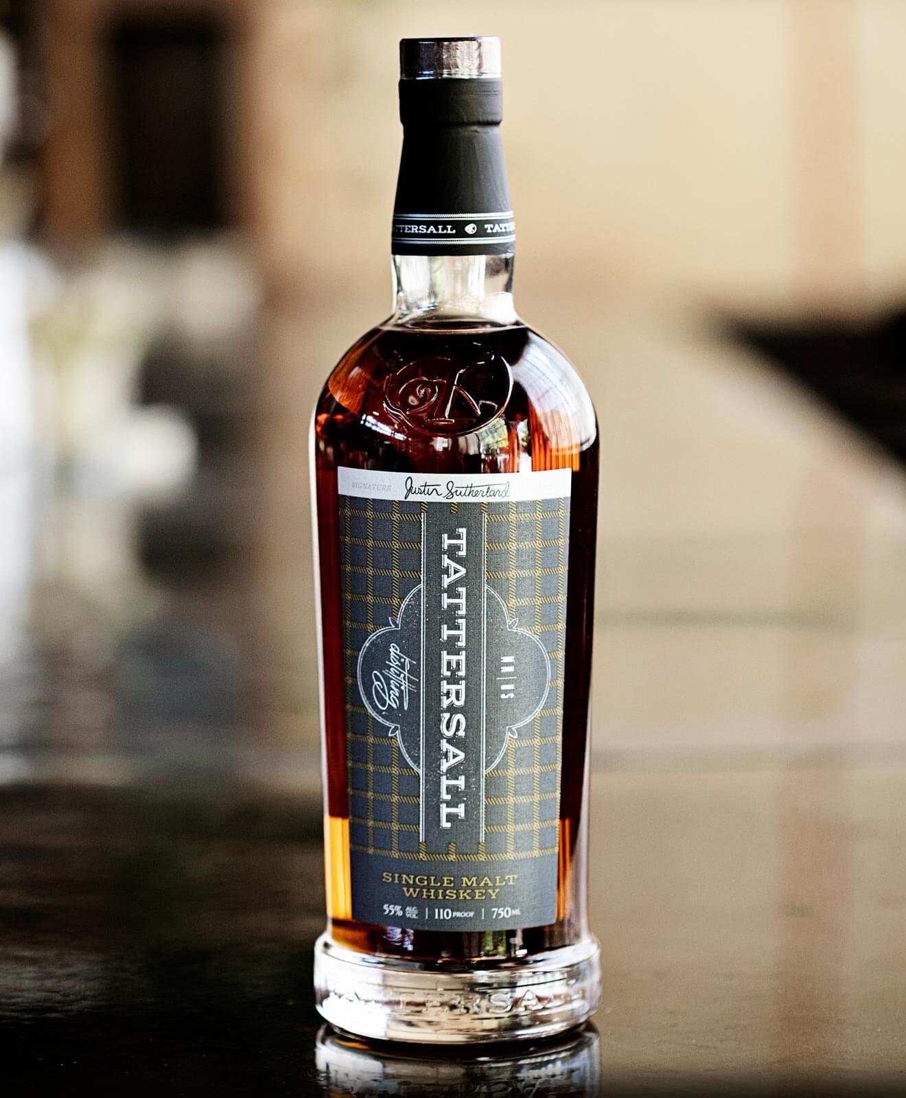 Tattersall Single Malt Whiskey, bottle on bar