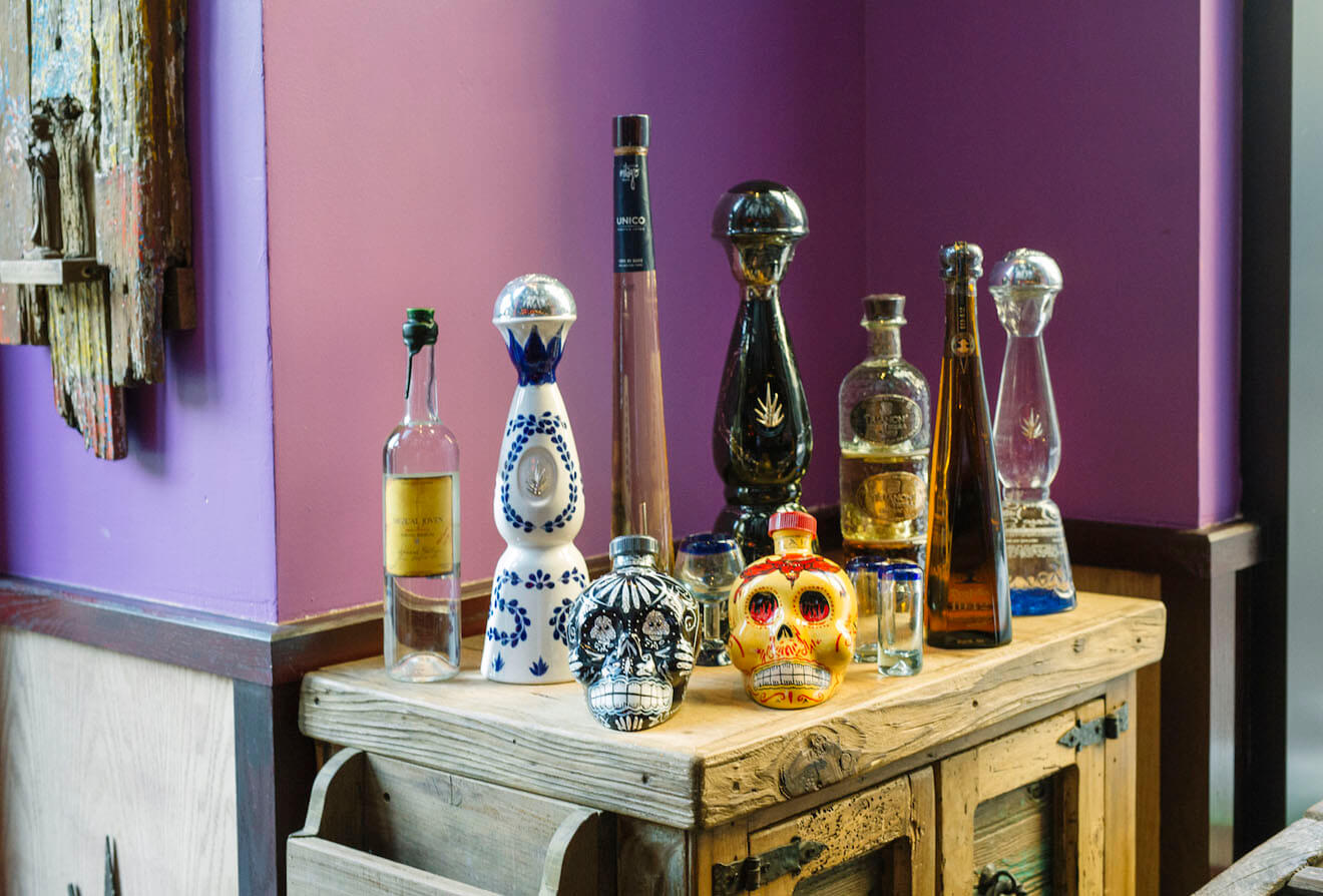 Tequila Varieties Display at Rocco's Tacos