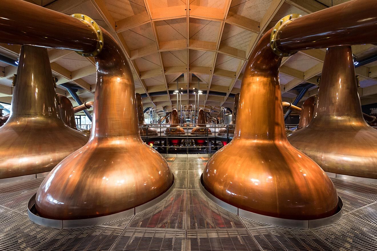 The Macallan New Distillery, copper stills front view