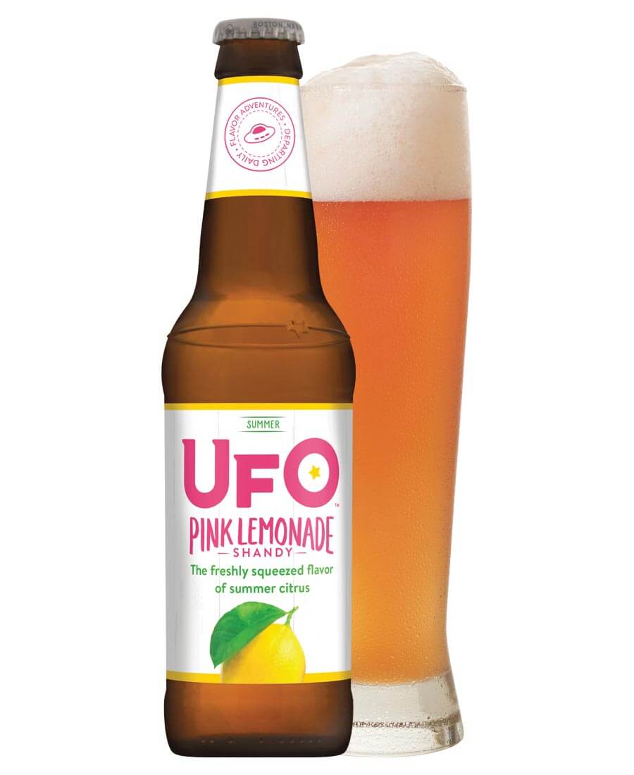 UFO Pink Lemonade Shandy, bottle and draft pour