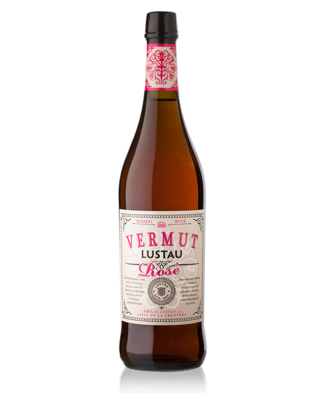 Lustau Vermut Rosé, bottle on white