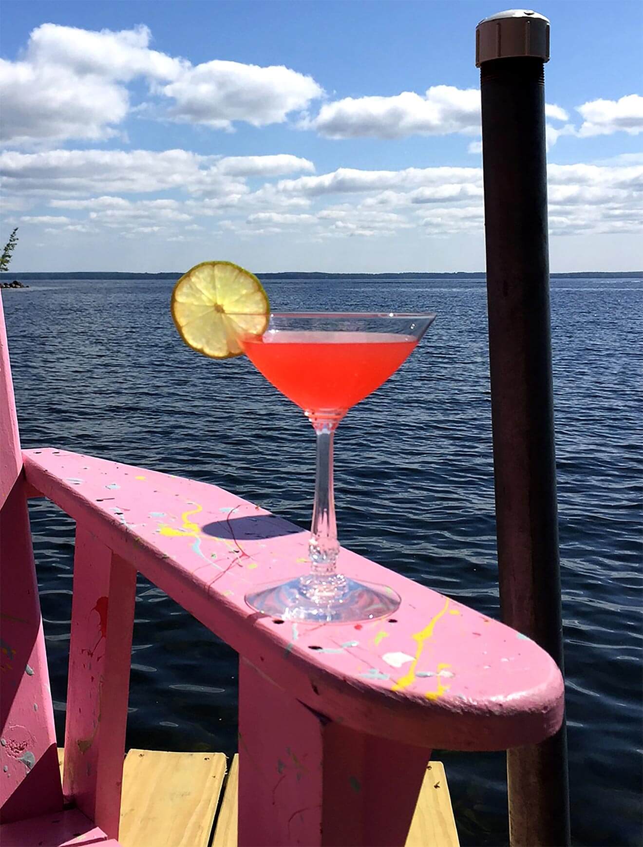 Vigorous Pink Daiquiri, bottle and cocktail on dark background