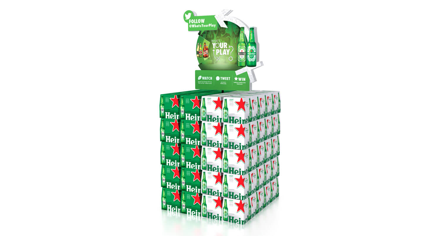 Heineken What's Your Play campaign boxes display