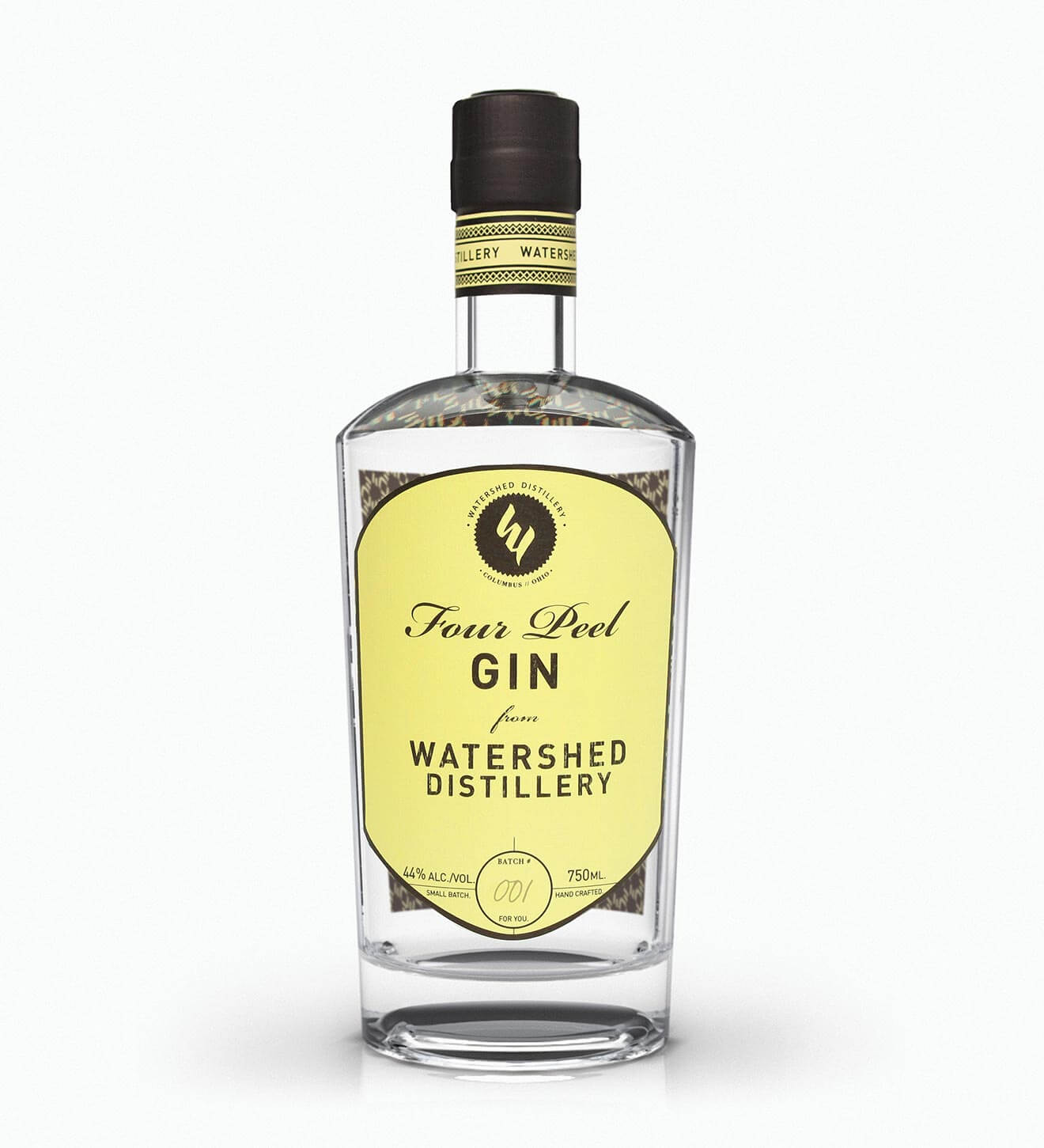 Watershed Four Peel Gin, bottle on white