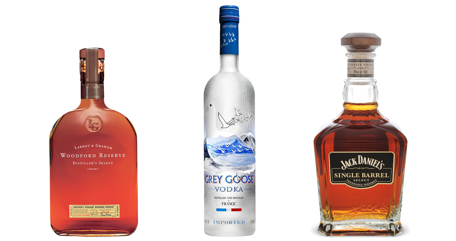 Woodford Reserve, Grey Goose and Jack Danie's Single Barrel