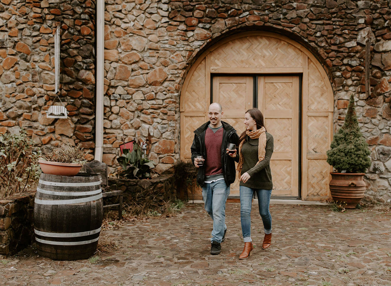 Yamhill Mayasara, couple strolling in front entrance